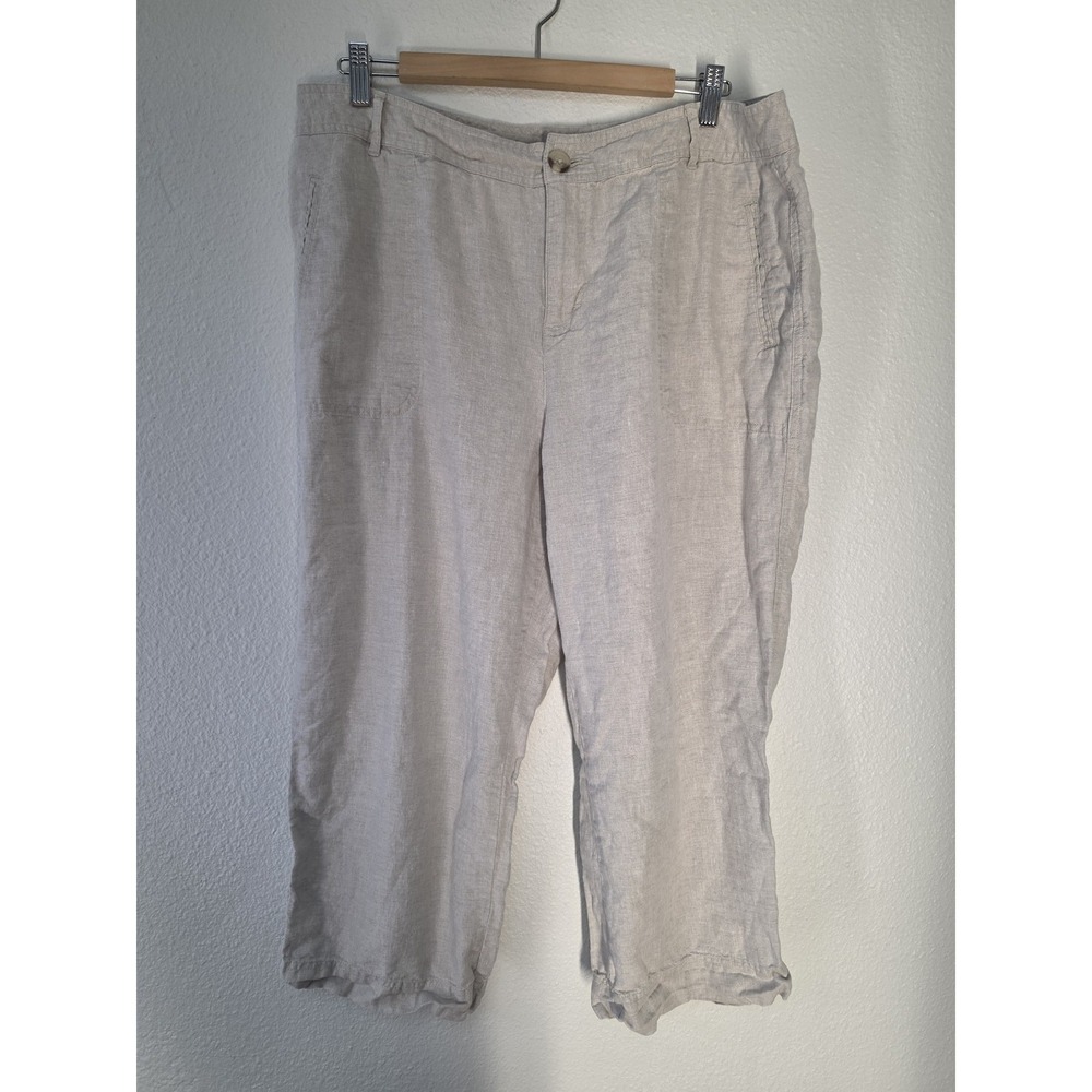 Cherokee Women's Linen Pants Size 18 Beige Casual Solid Trousers Slacks